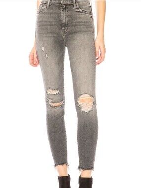 Mother The Swooner Ankle Chew Gray Distressed Skinny Denim Jeans - Size - 24